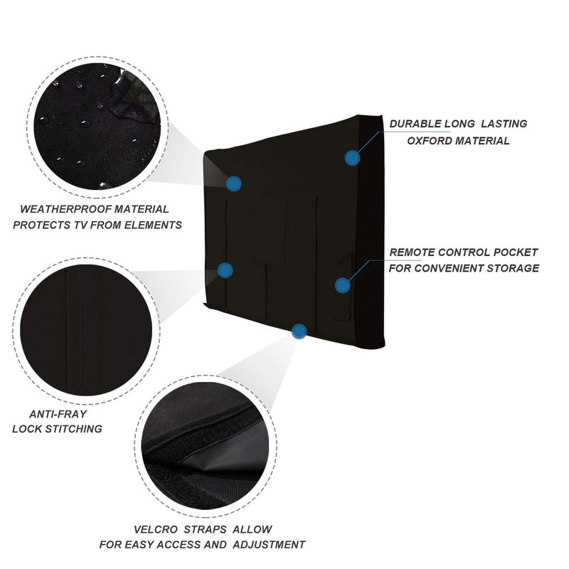iBirdie Outdoor TV Cover 28 to 32 inch Weatherproof, Cover Size 29''L x 19''H, Waterproof for Outside Flat Screen 28 to 32 inch TV, Black, 600D Thick Fabric Screen Protector with Bottom - Image 3